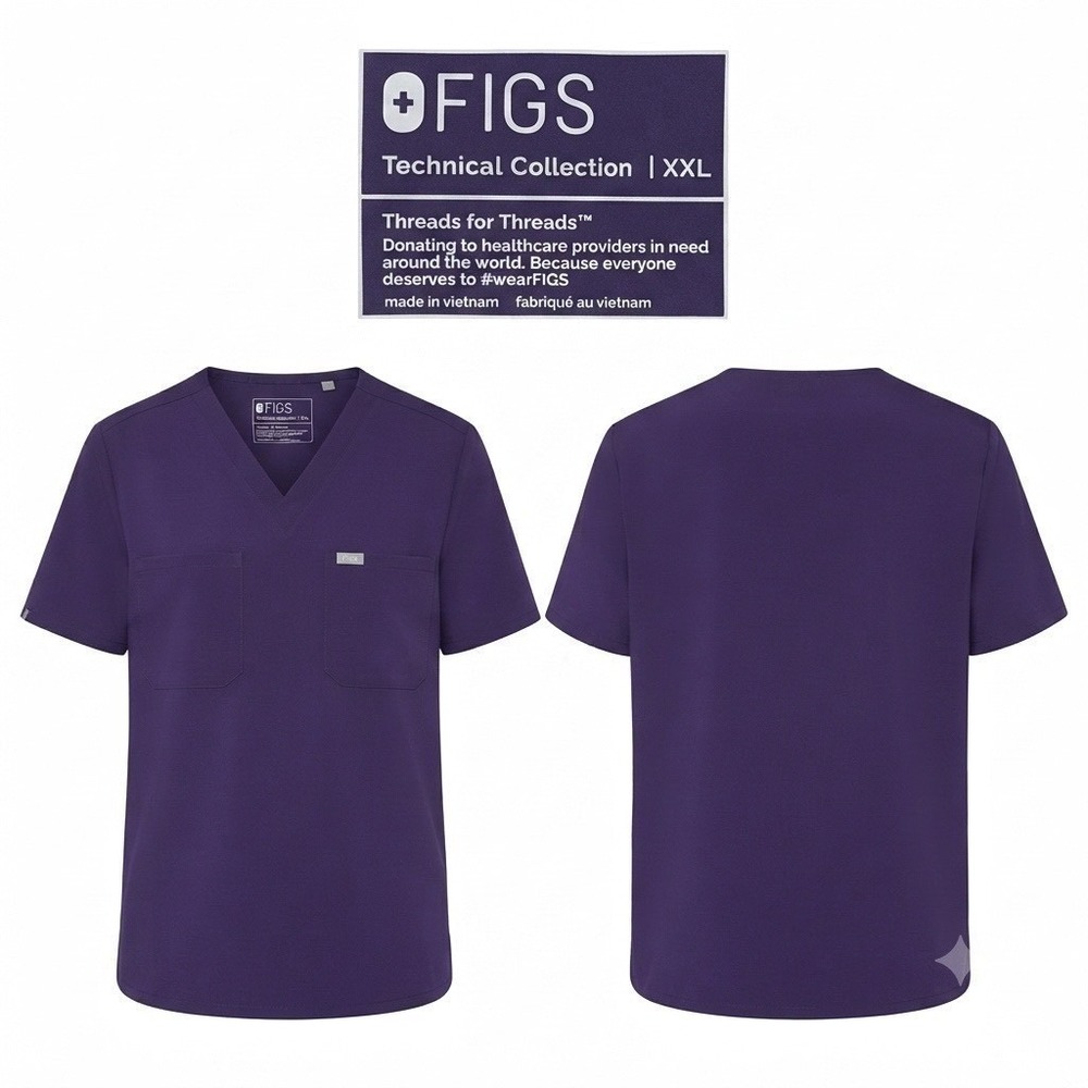 FIGS Leon Mens Scrub Top XXL Purple Jam V-Neck 3 Pocket Medical Shirt FM1500
